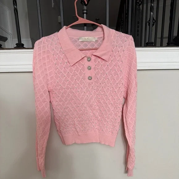 Lizette Collection vintage-style, long-sleeve knit polo women’s sweater. - Picture 2 of 7